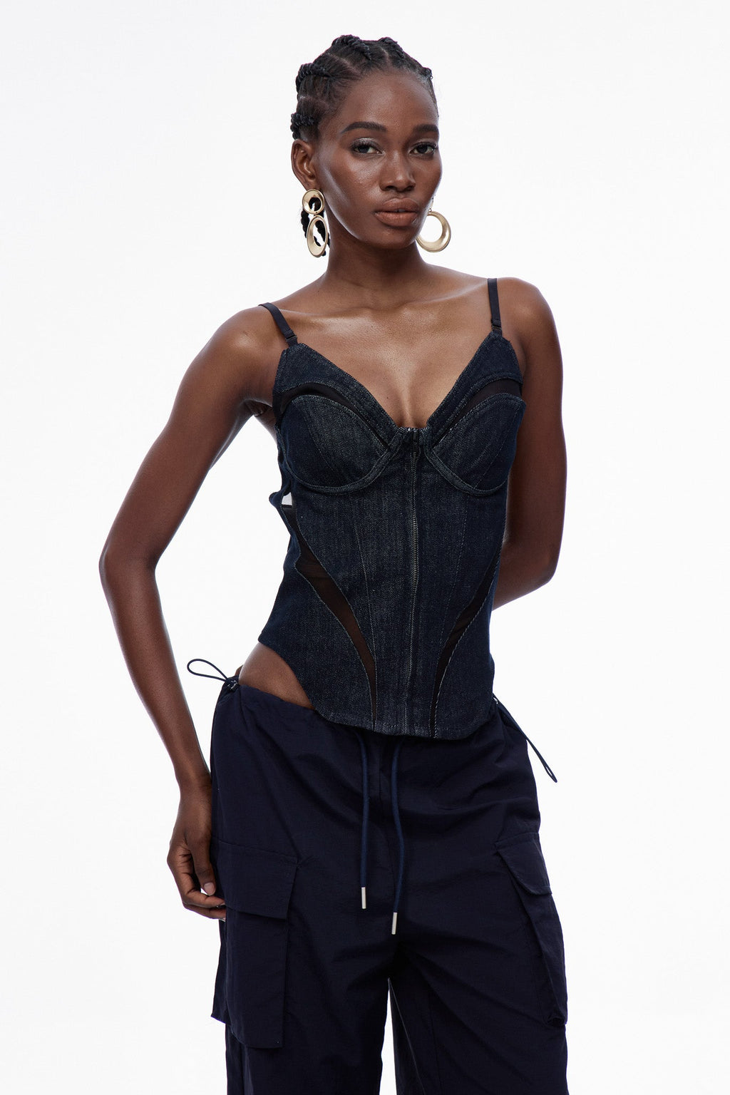 Carles Corset Spaghetti Denim Top