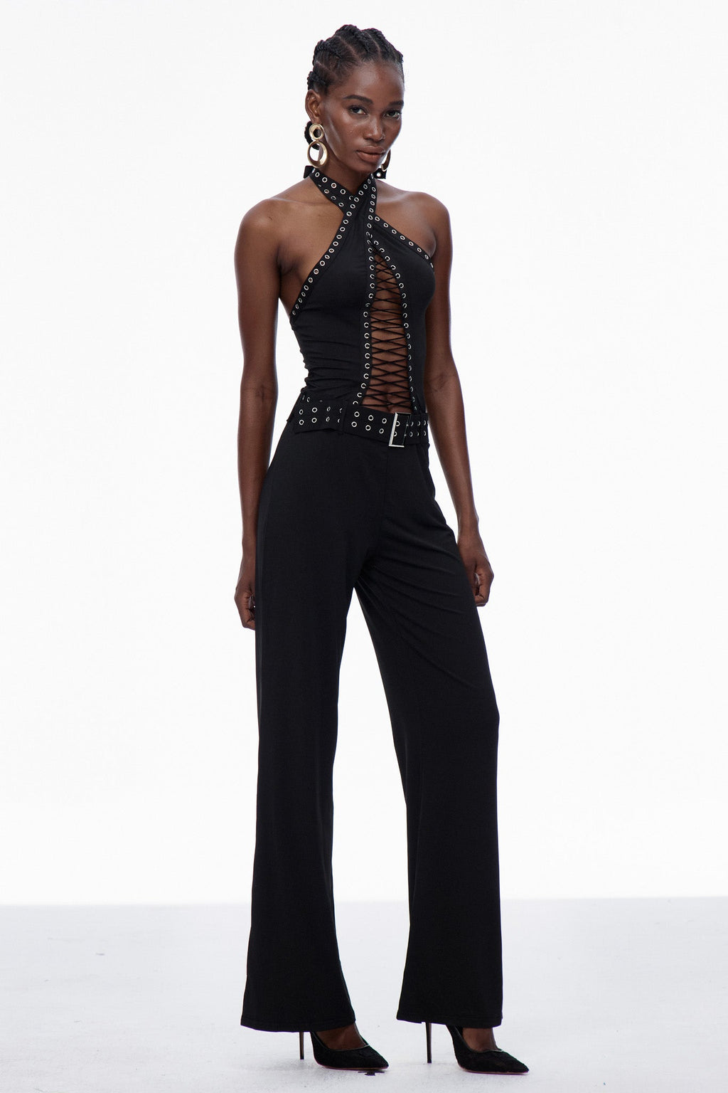 Carlisa Lace Up Cutout Embellished Jumpsuit