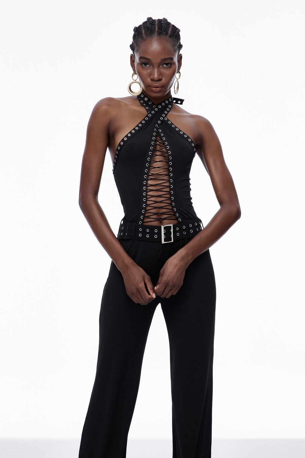 Carlisa Lace Up Cutout Embellished Jumpsuit