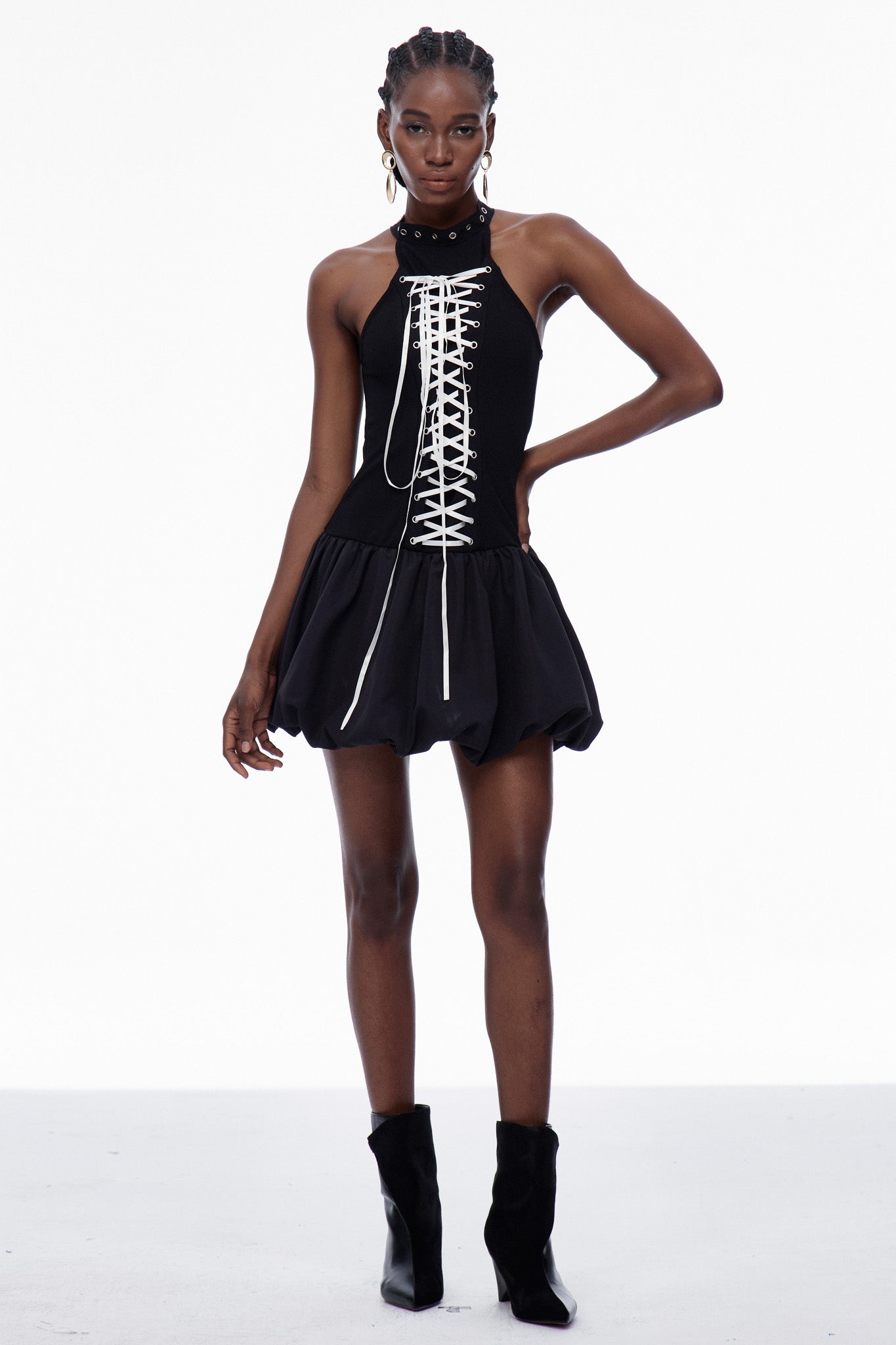 Carlisle Lace Up Puffy Mini Dress