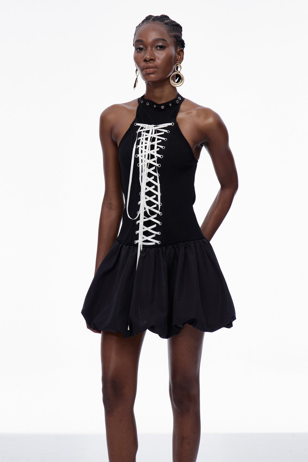 Carlisle Lace Up Puffy Mini Dress