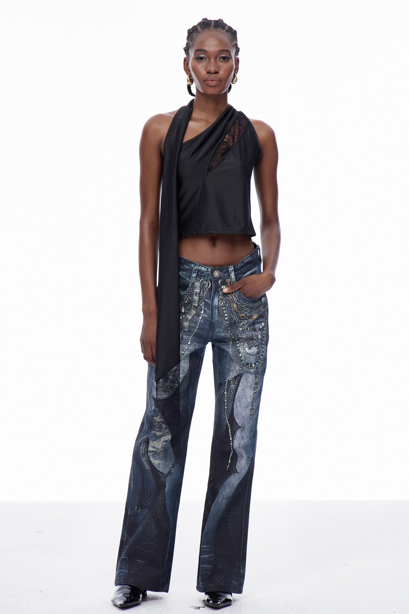 Carlo Lace Cutout Satin Top