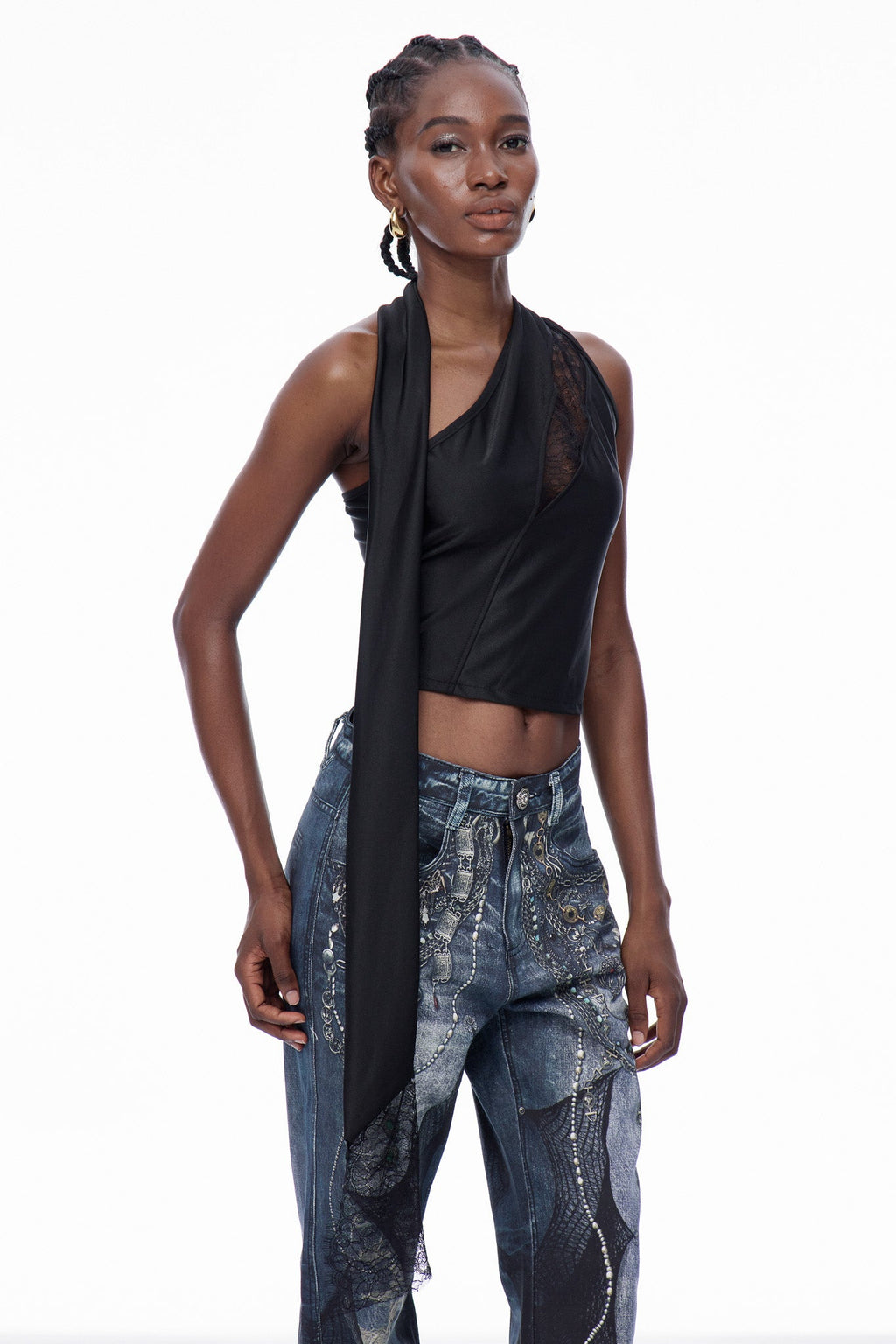 Carlo Lace Cutout Satin Top