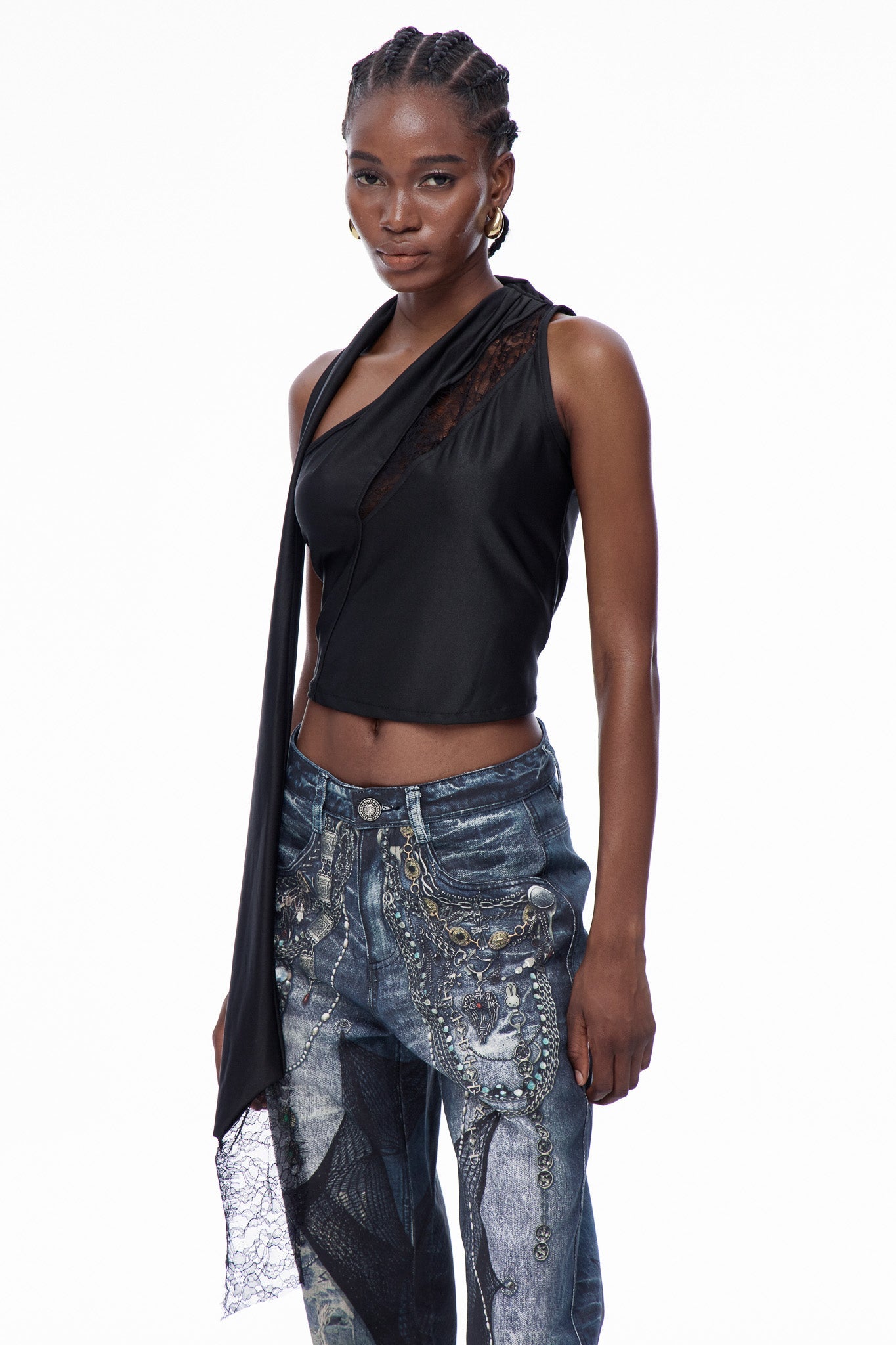 Carlo Lace Cutout Satin Top