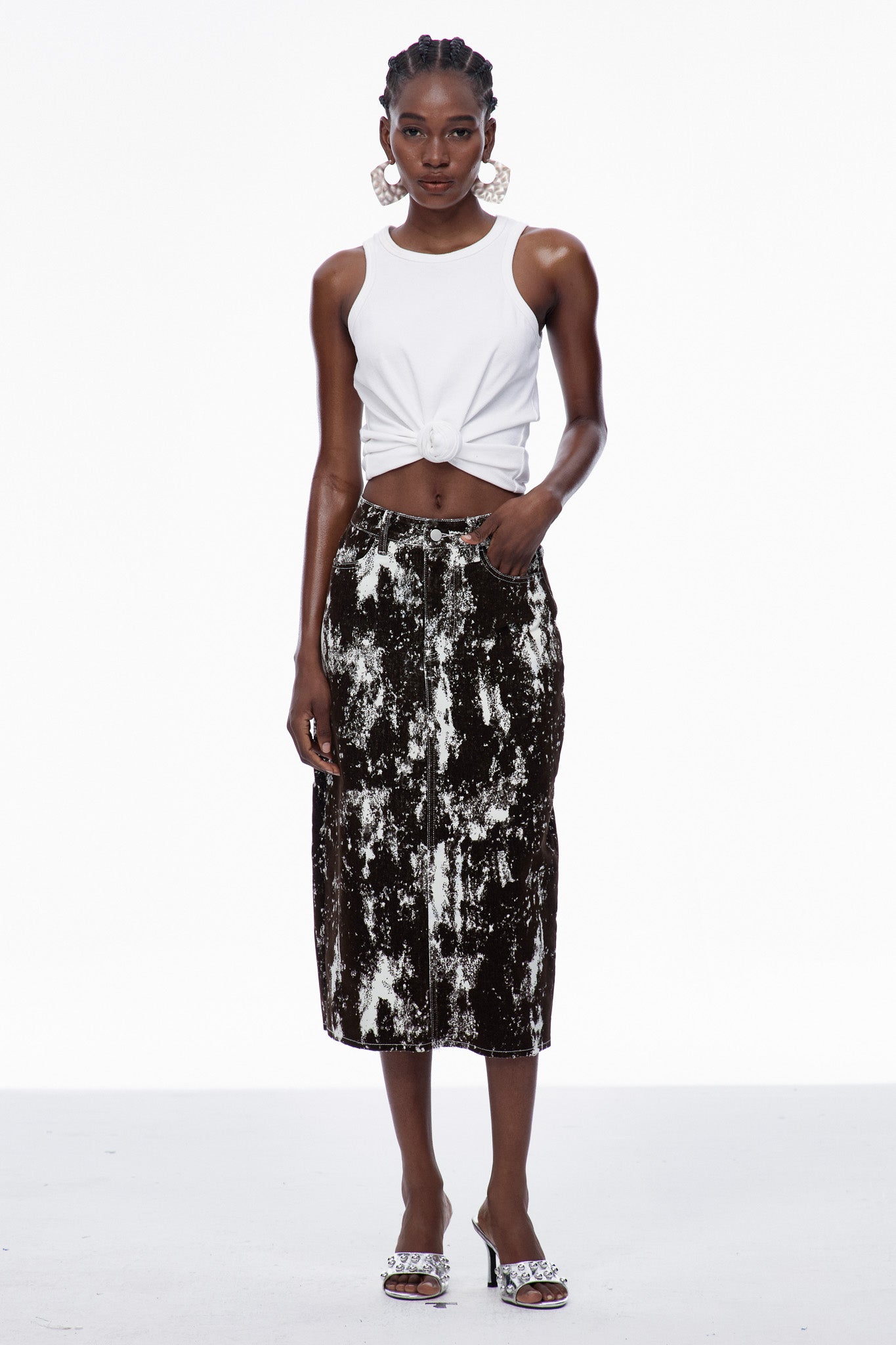 Carmelina Print Denim Maxi Skirt