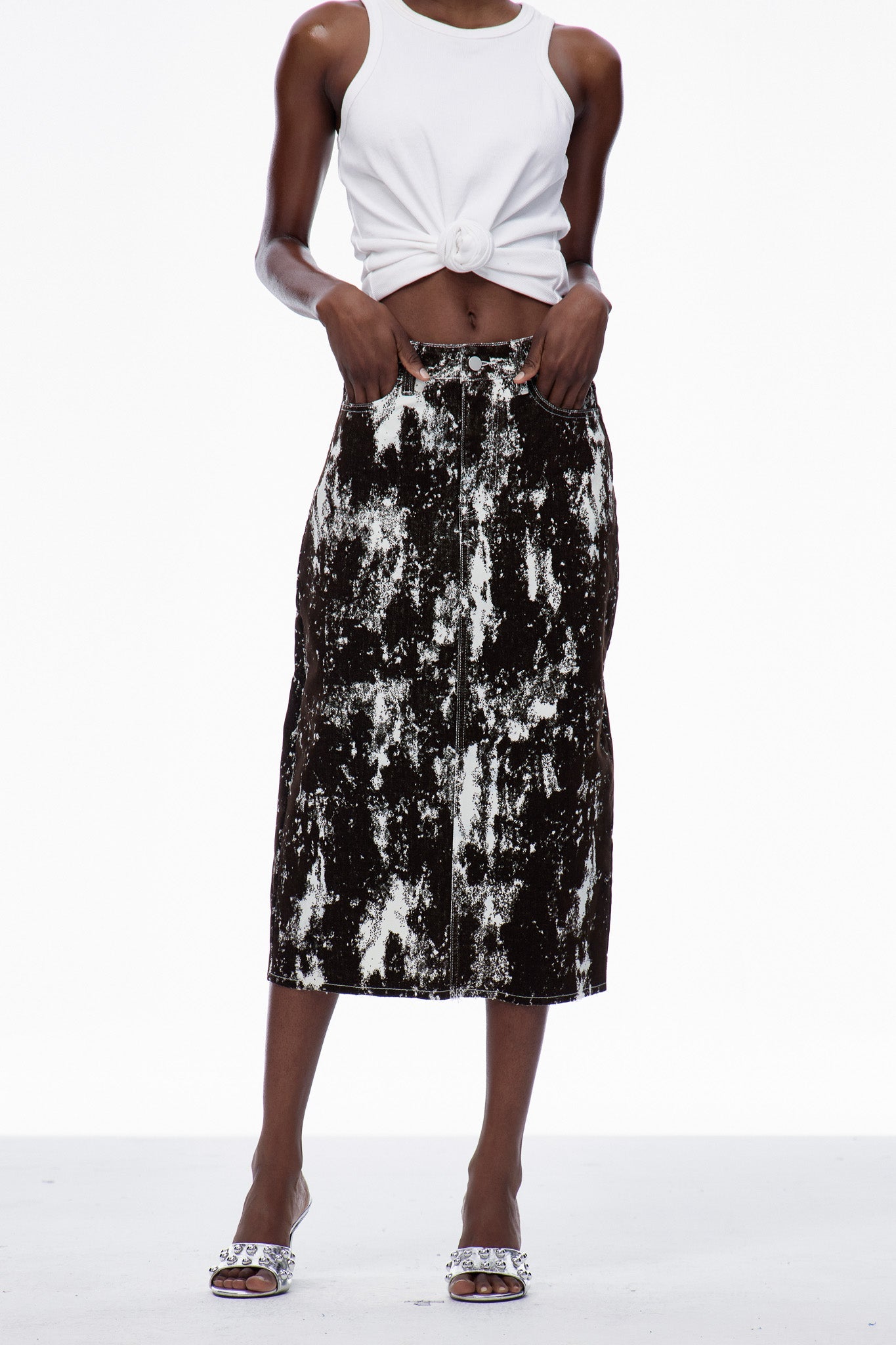 Carmelina Print Denim Maxi Skirt