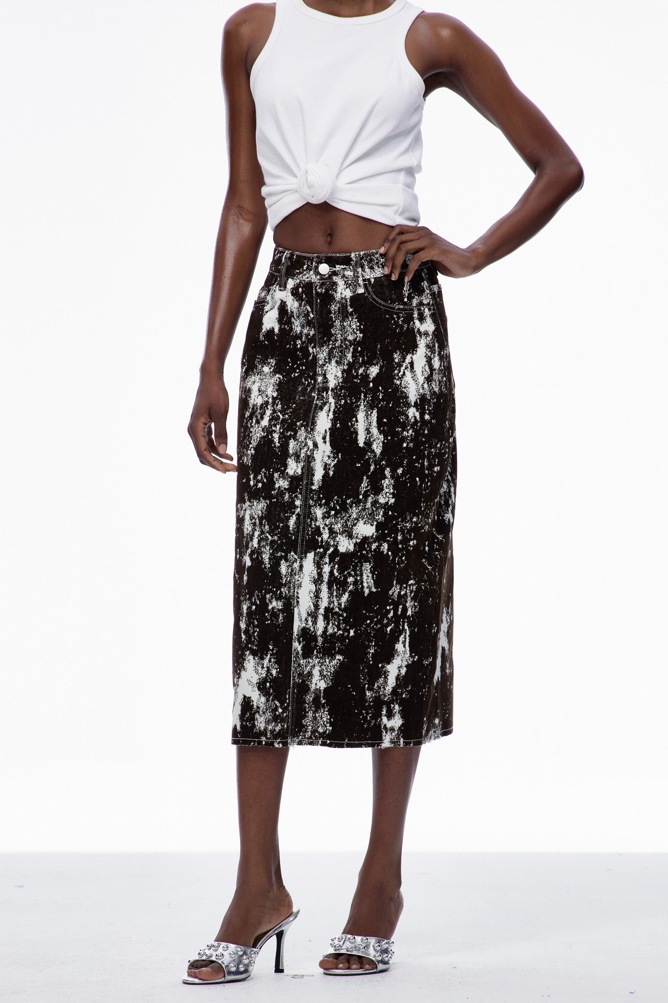 Carmelina Print Denim Maxi Skirt