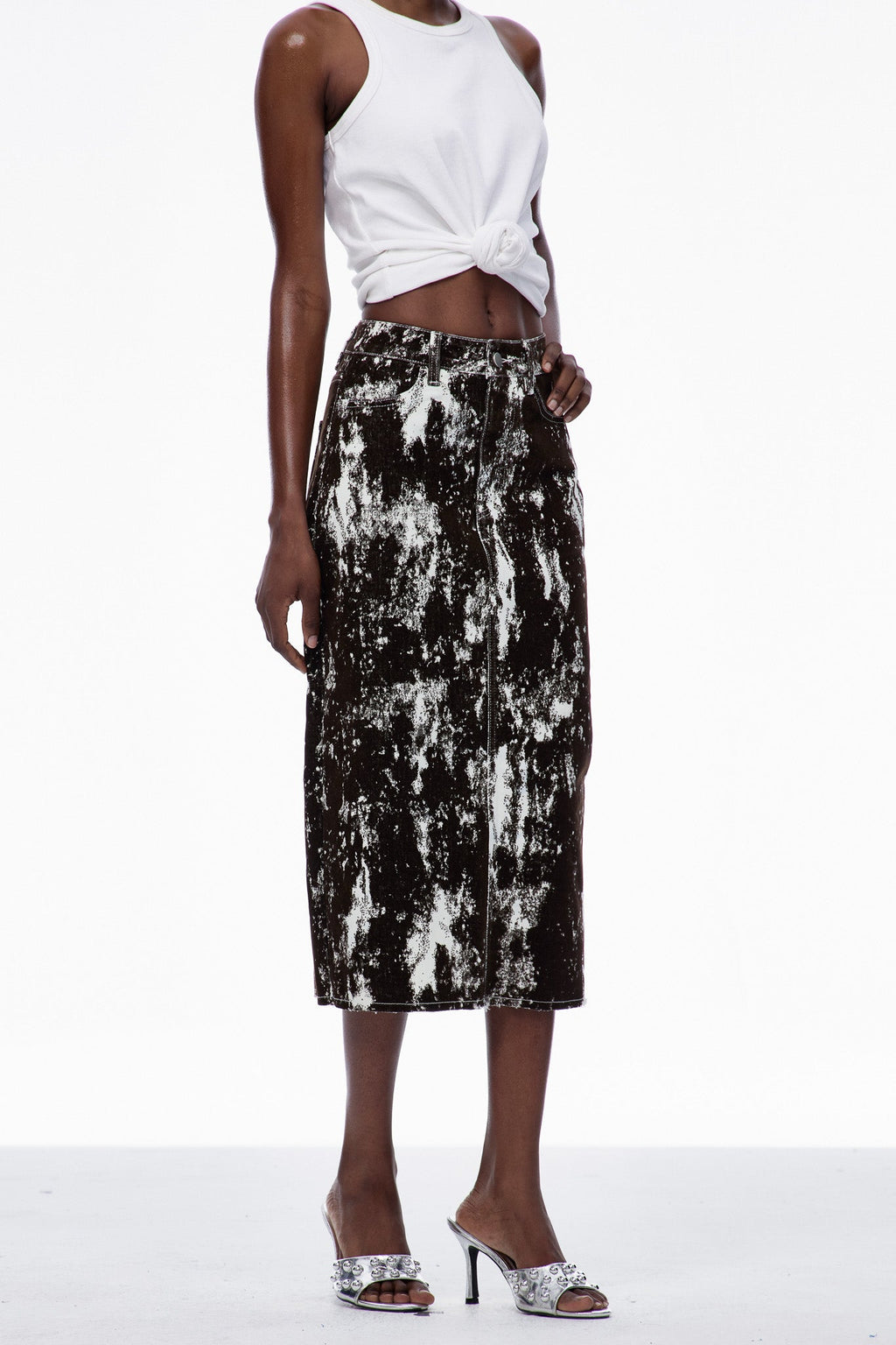 Carmelina Print Denim Maxi Skirt