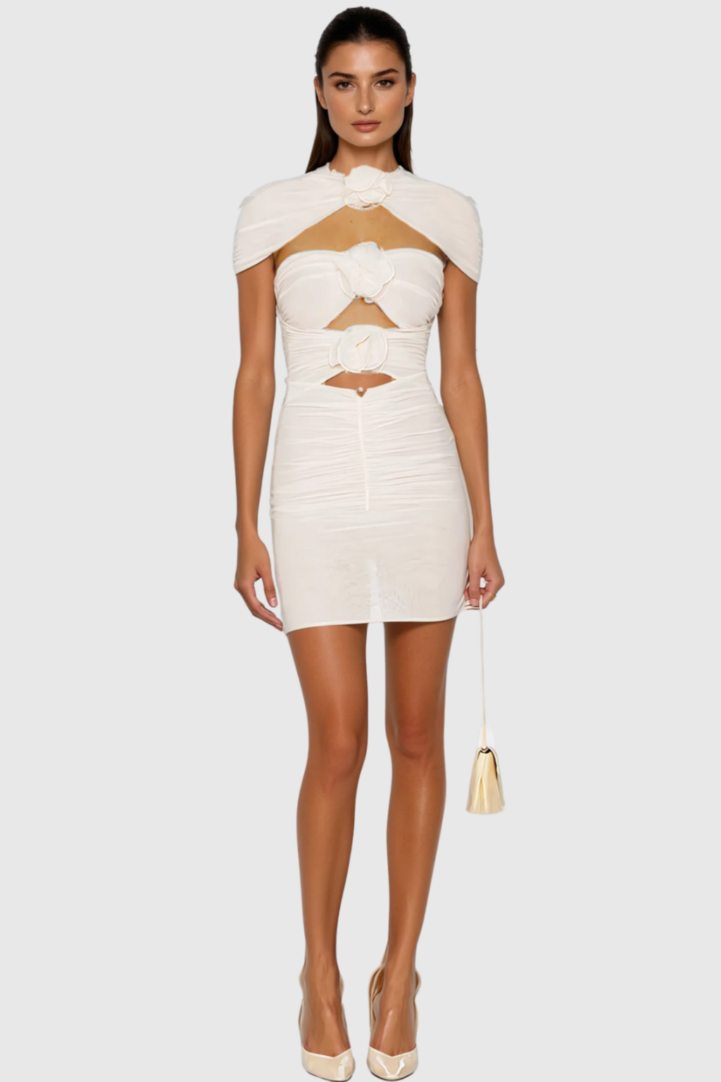 Carmelo Flower Ruch Cutout Mini Dress