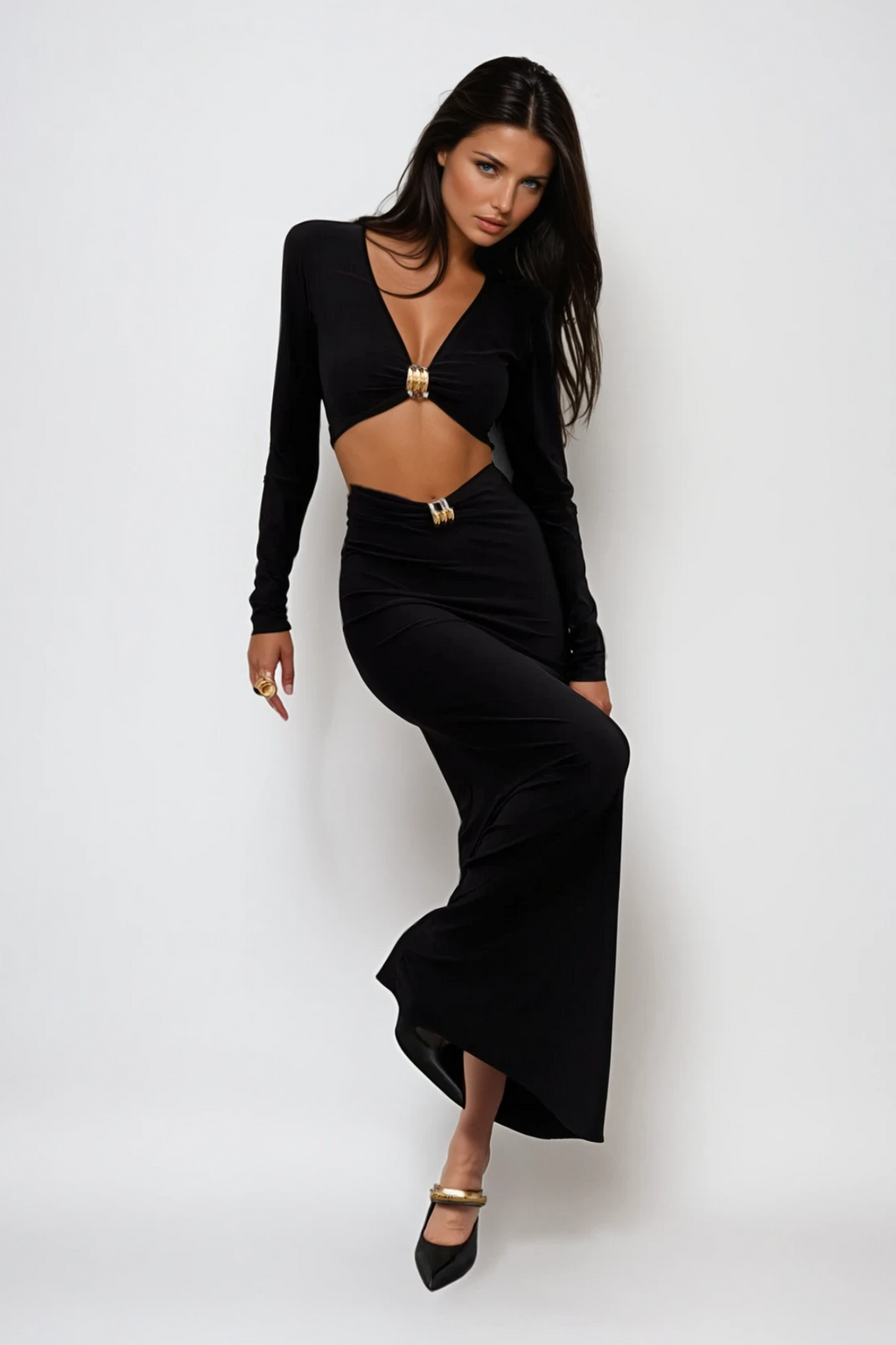Carmen Cutout Long Sleeve Maxi Dress