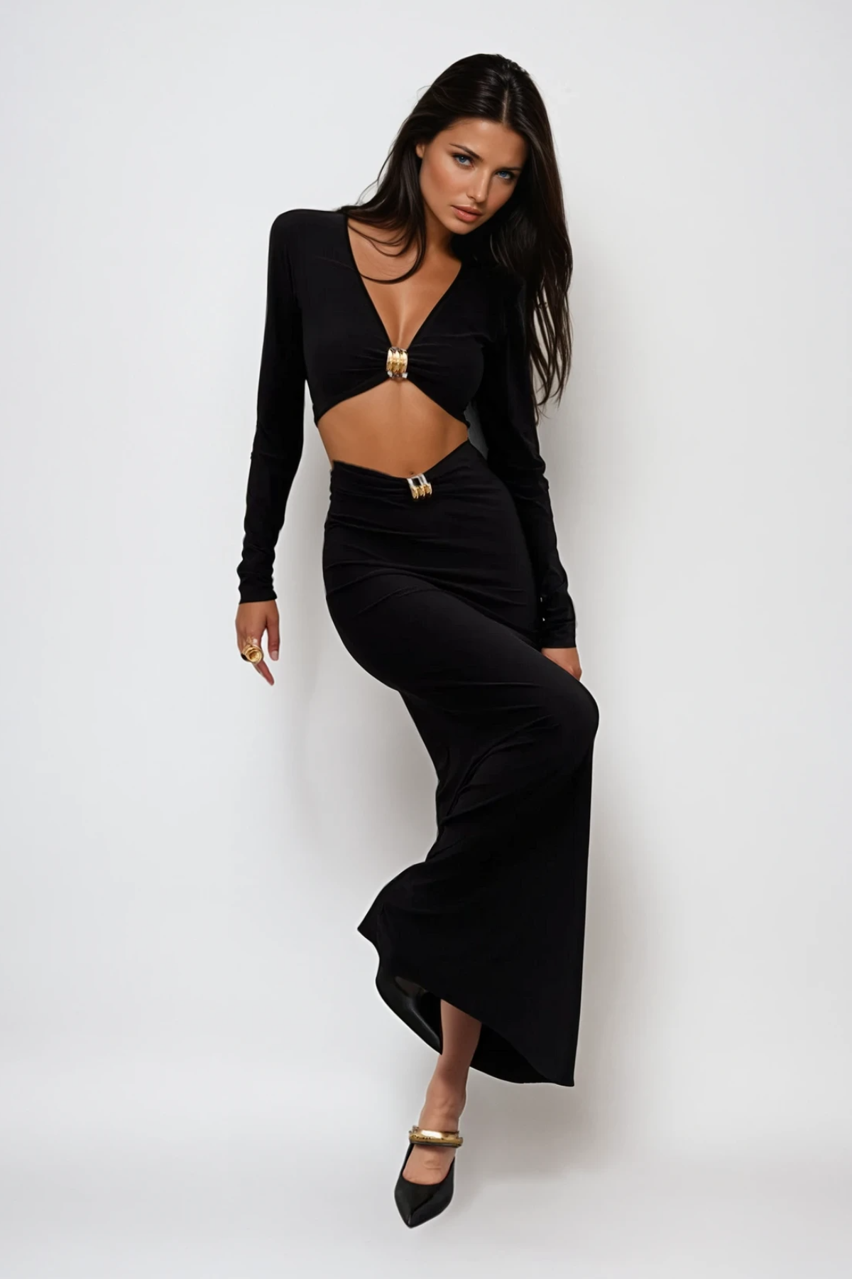 Carmen Cutout Long Sleeve Maxi Dress