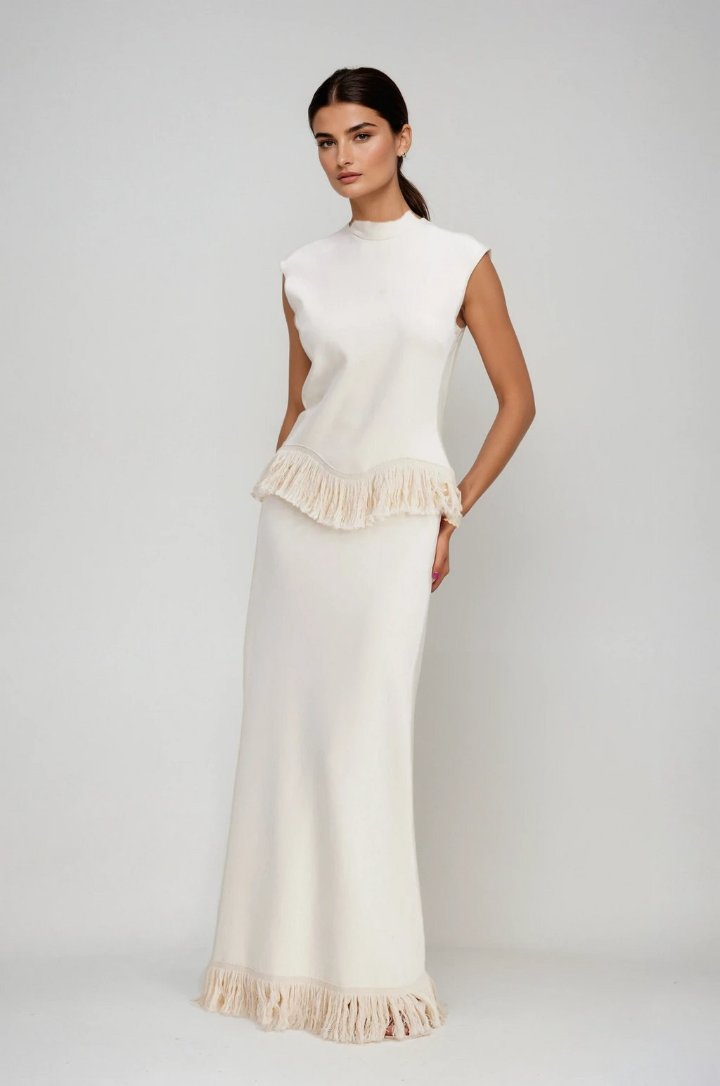 Carminho Fringe Knit Skirt Set