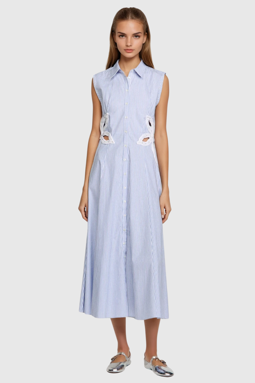 Caron Stripe Flower Cutout Maxi Dress