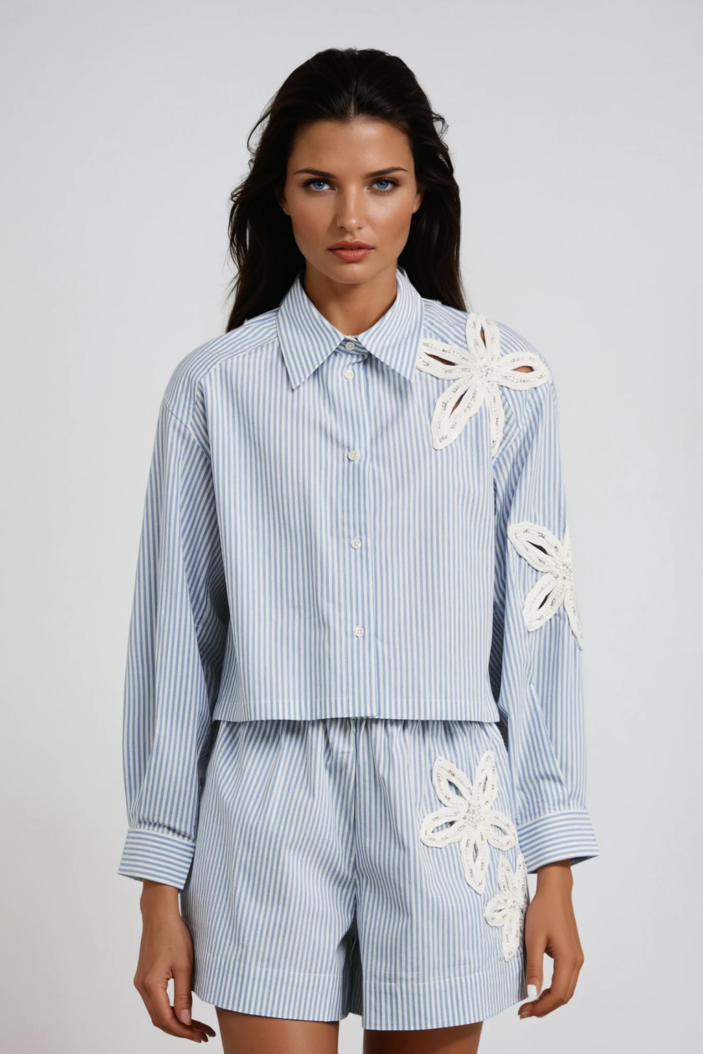 Caron Stripe Flower Cutout Shirt