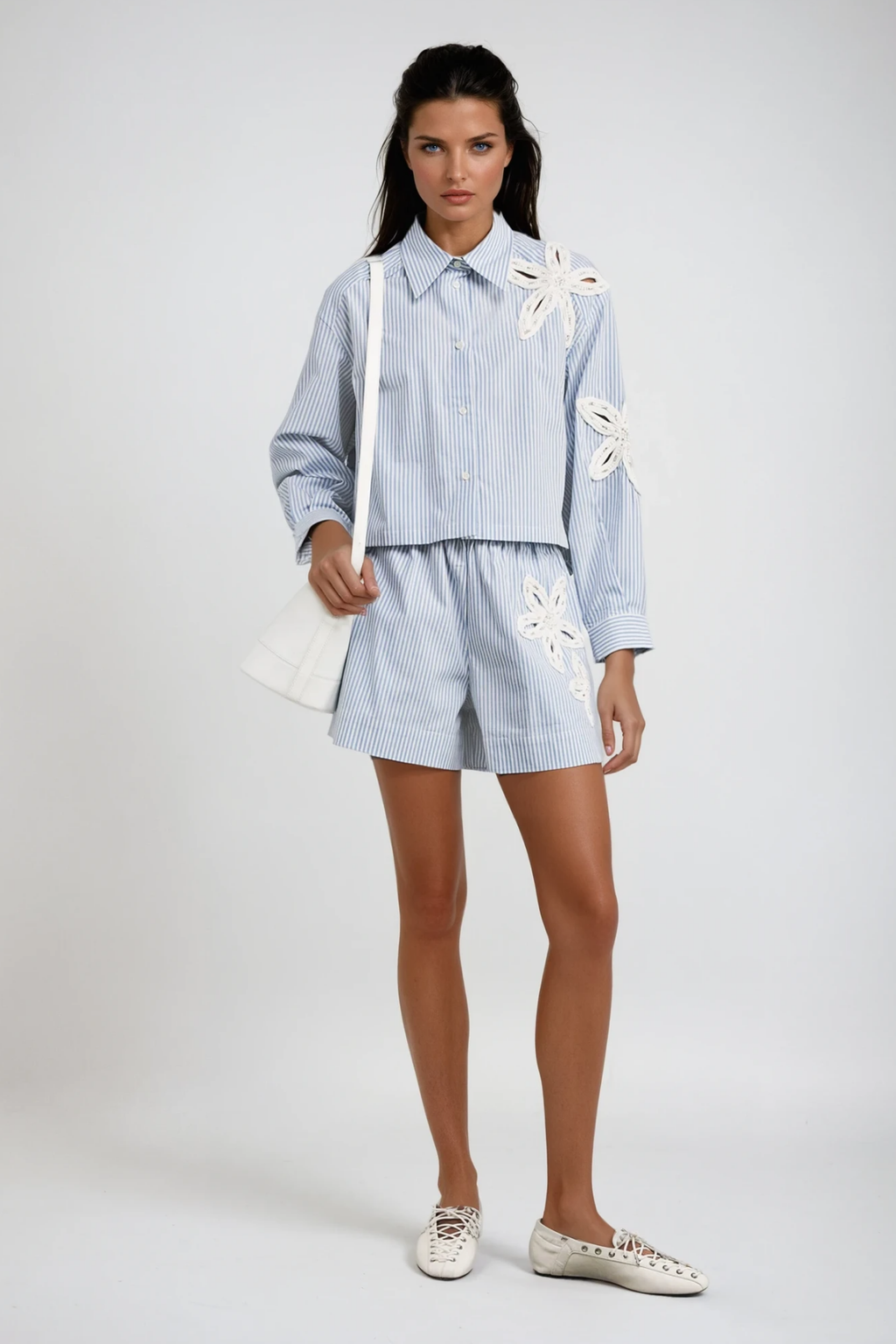 Caron Stripe Flower Cutout Shirt