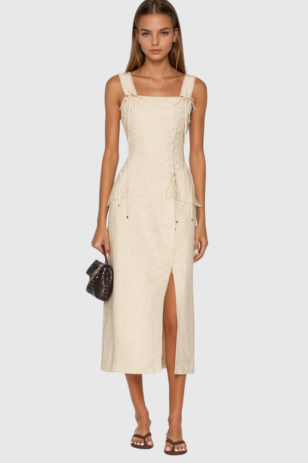 Carpus Lace Up Split Maxi Dress