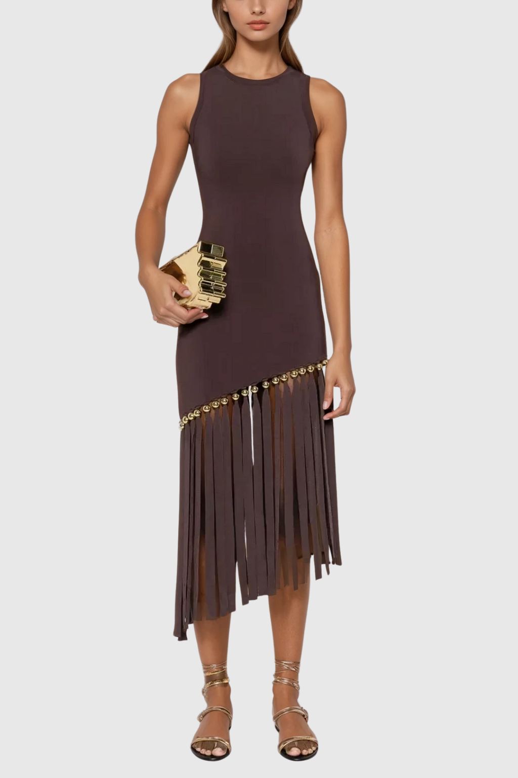 Carreen Fringe Sleeveless Midi Dress