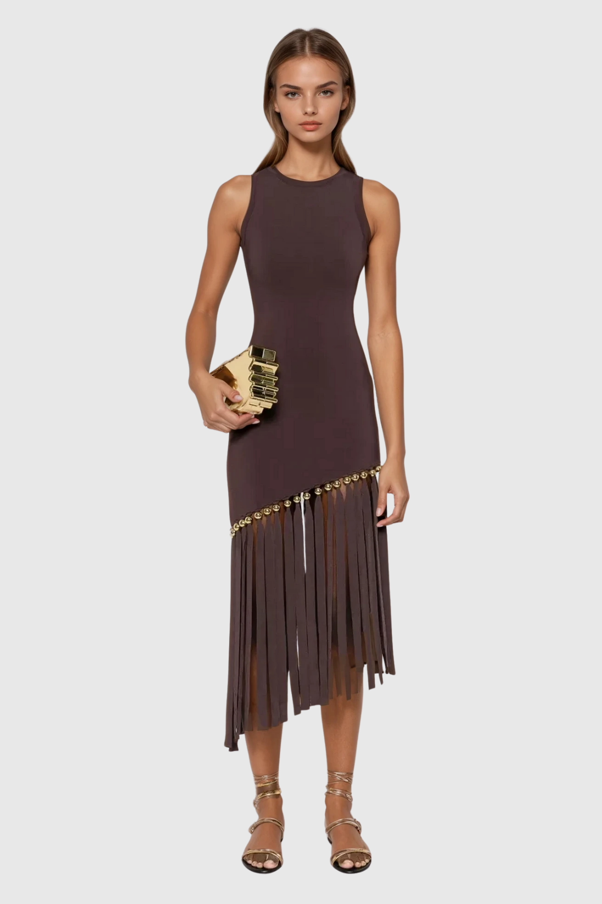 Carreen Fringe Sleeveless Midi Dress