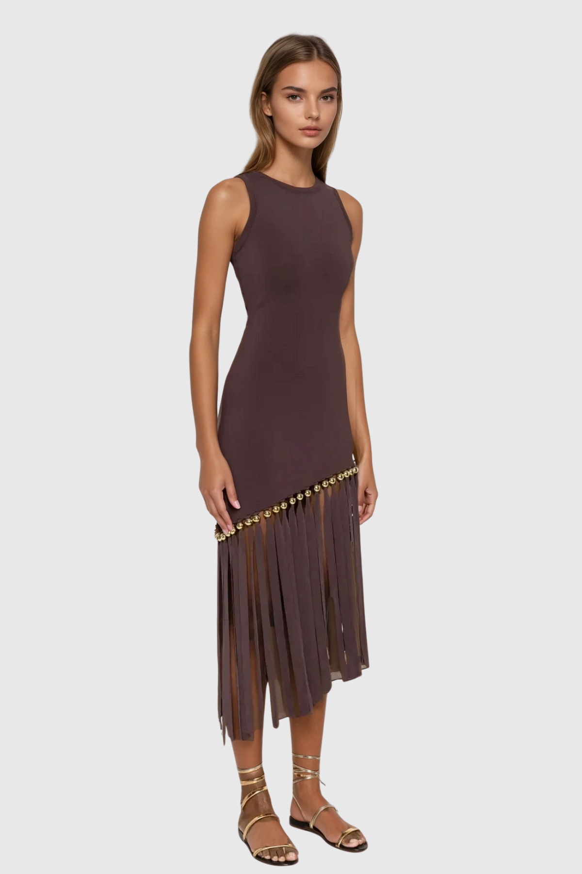 Carreen Fringe Sleeveless Midi Dress