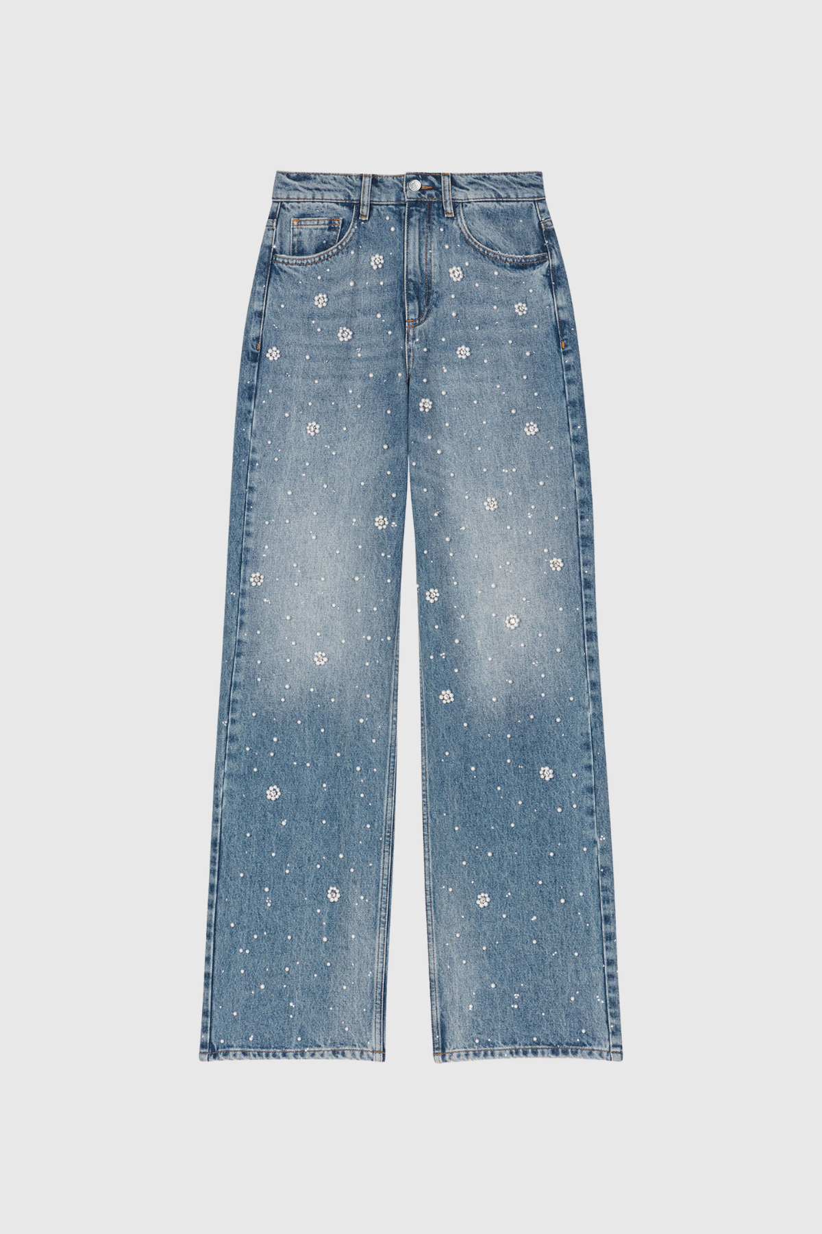 Carrie Rhinestone Pearl Denim Pants Set