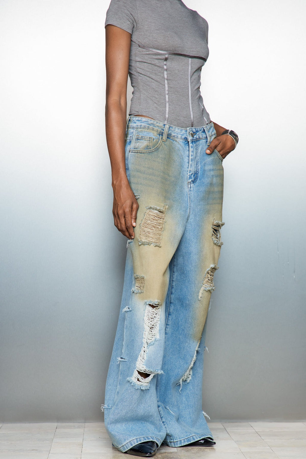 Cary Hayley Torn Wide Leg Jeans