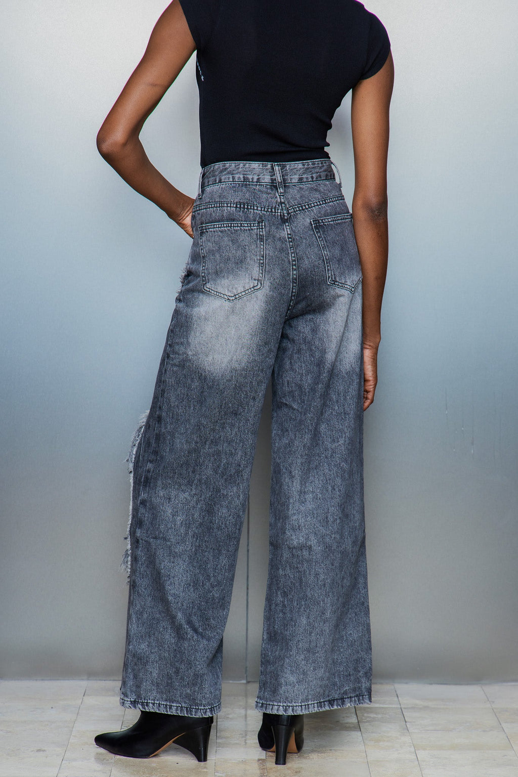 Cas Cutout Deconstruct Fringe Jeans In Black