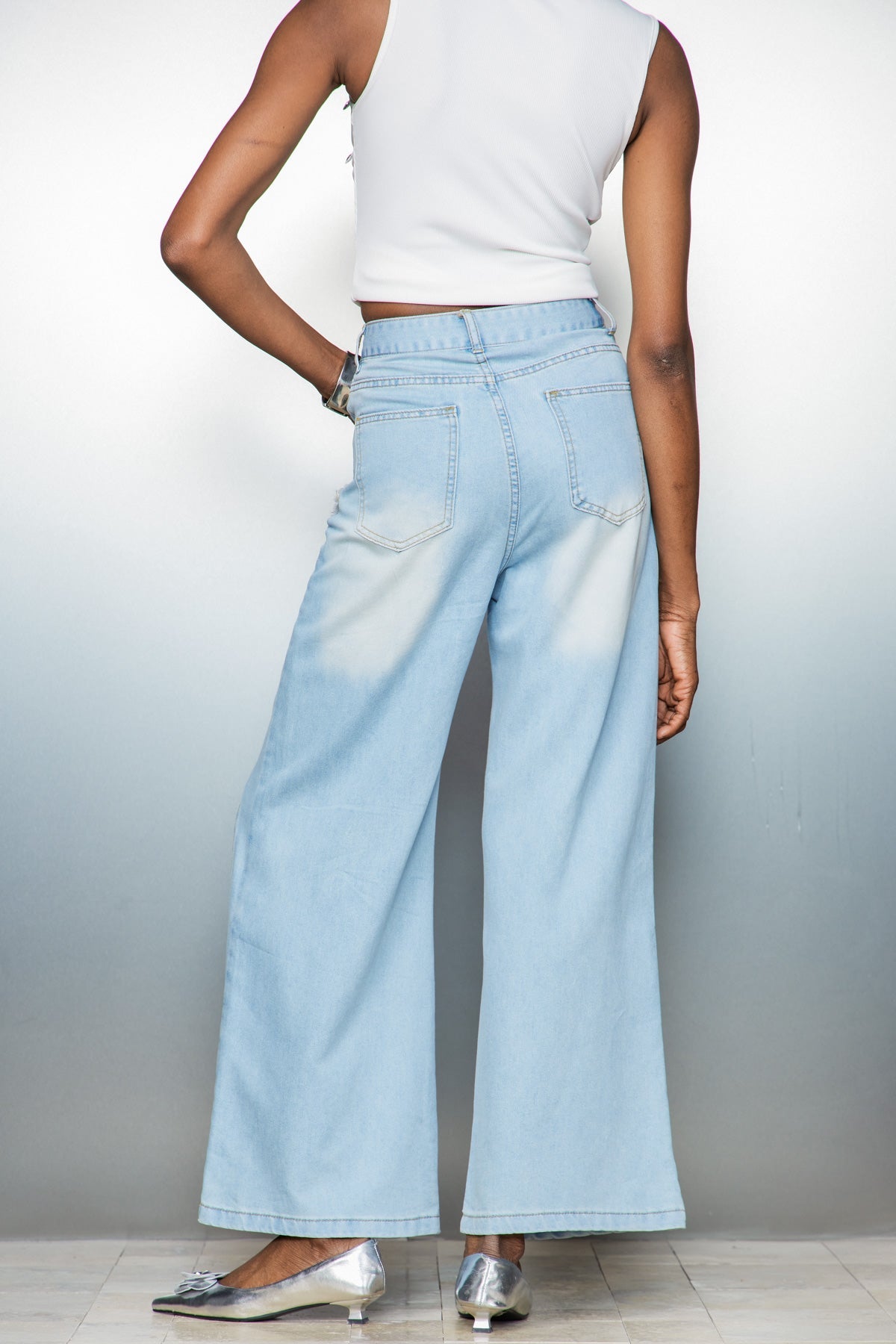 Cas Cutout Deconstruct Fringe Jeans In Blue