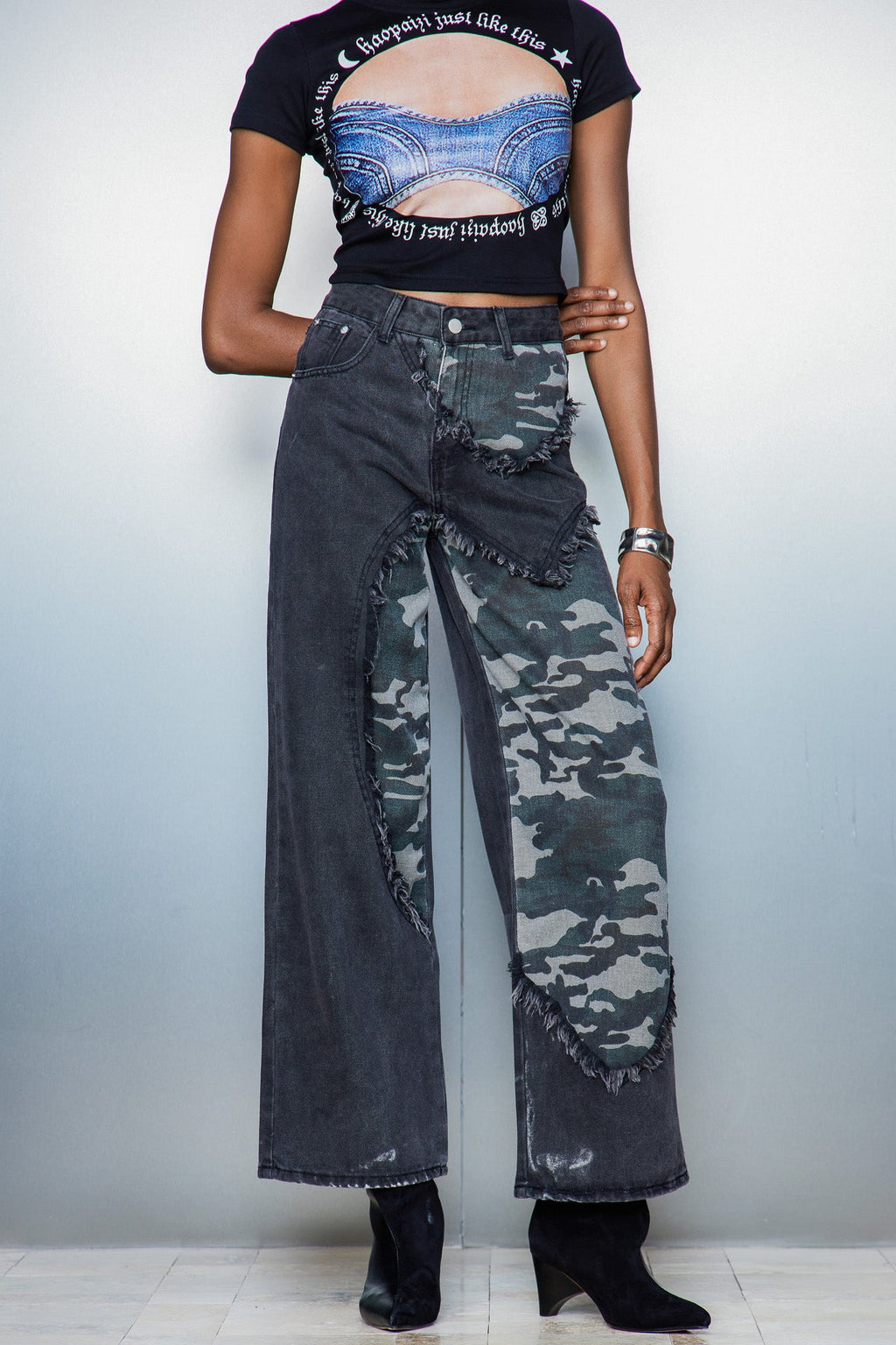 Casper Camouflage Print Asymmetric Jeans