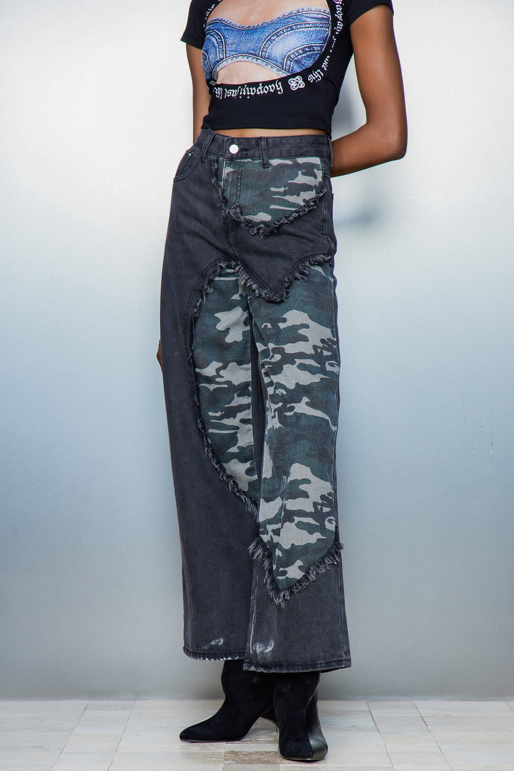 Casper Camouflage Print Asymmetric Jeans