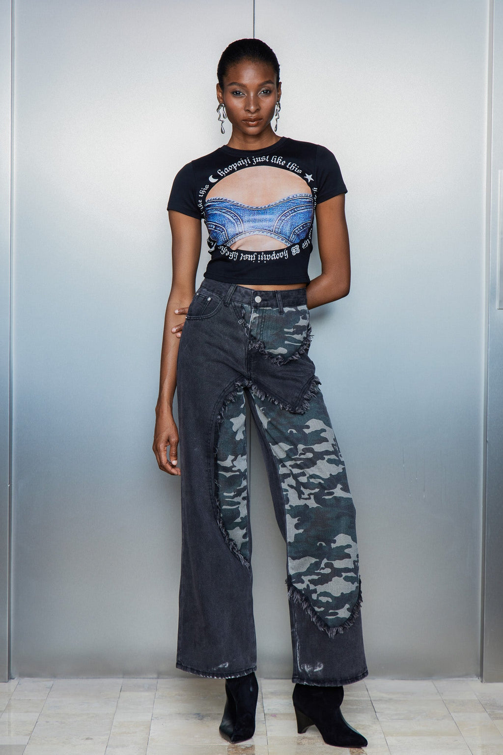 Casper Camouflage Print Asymmetric Jeans