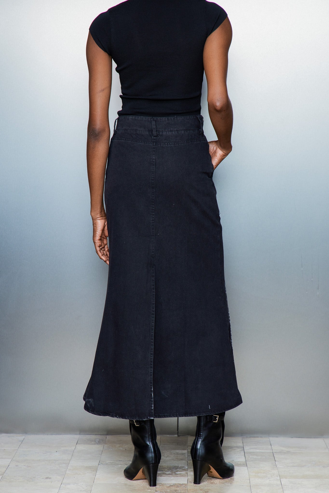 Cassiopea Illusion Print Denim Maxi Skirt