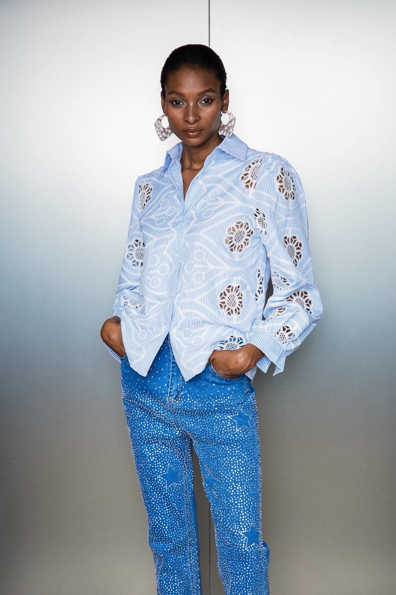 Catell Cutout Stripe Embroidered Shirt