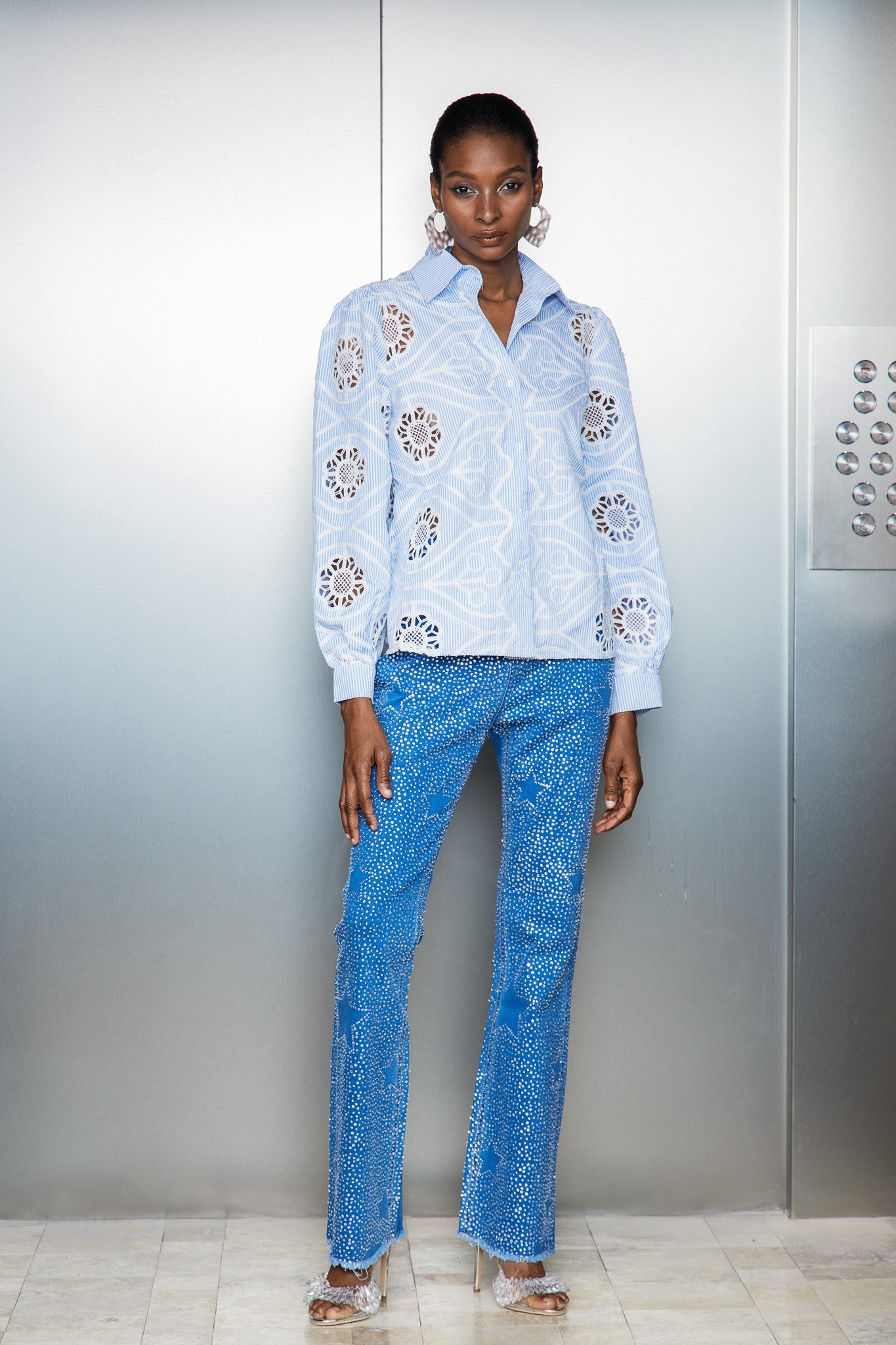 Catell Cutout Stripe Embroidered Shirt