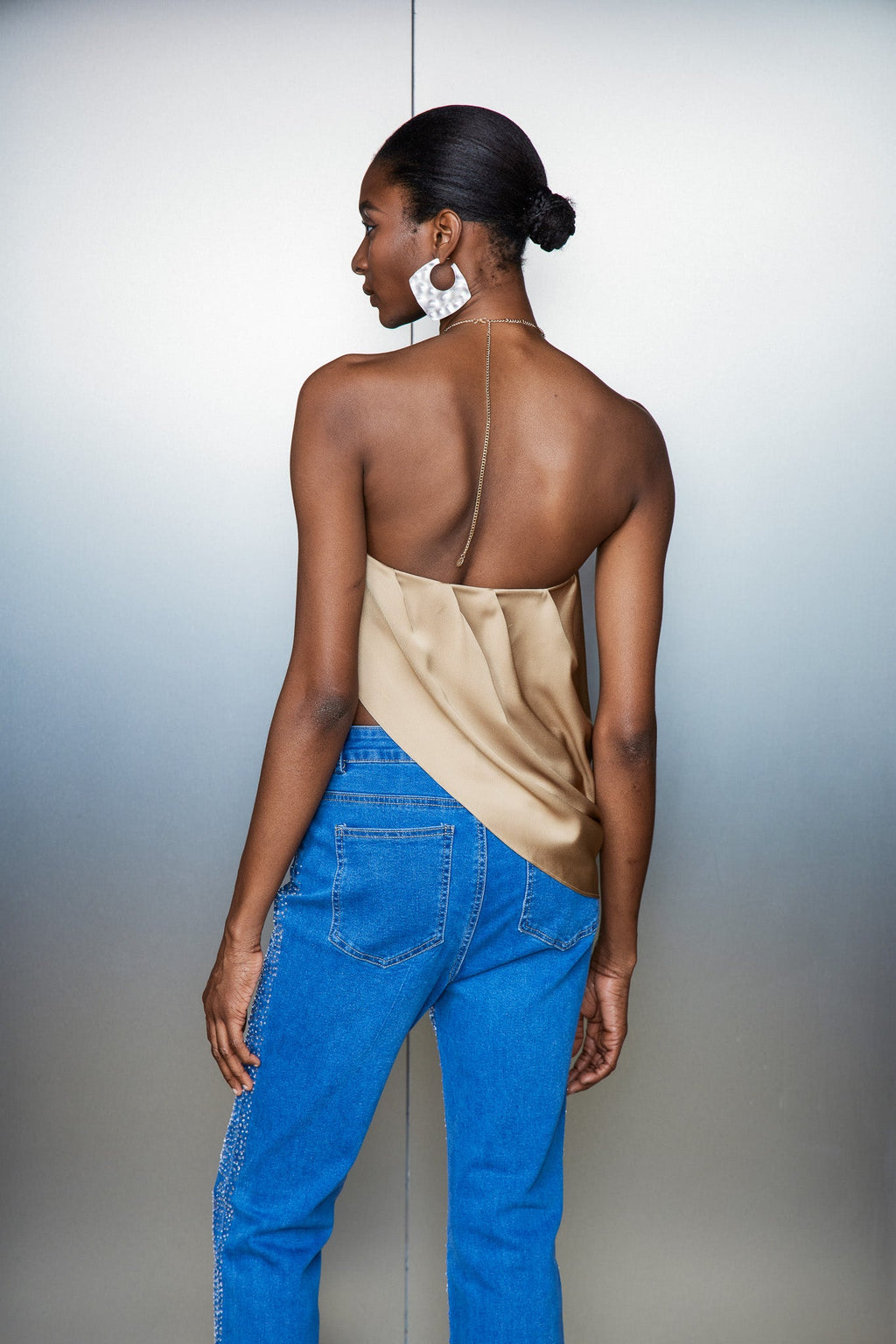 Catellus Flower Satin Ruch Top In Gold