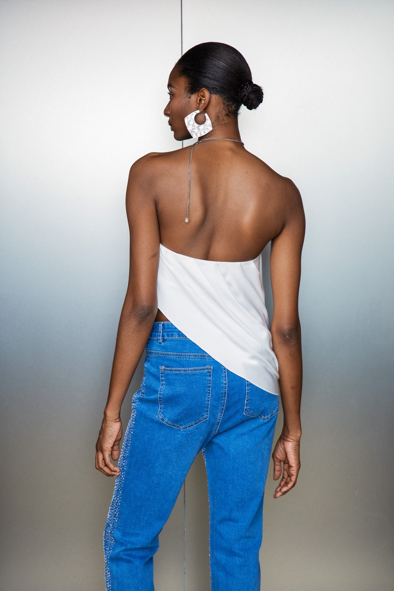 Catellus Flower Satin Ruch Top In White