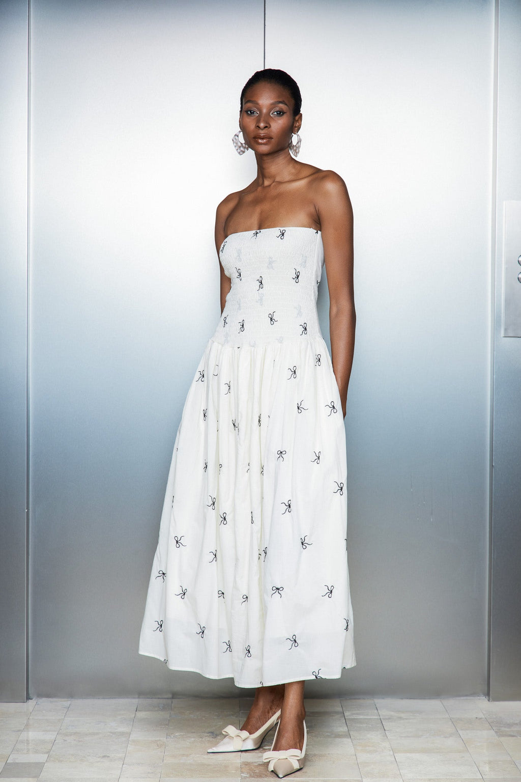 Caterina Strapless Bow Ruffle Maxi Dress