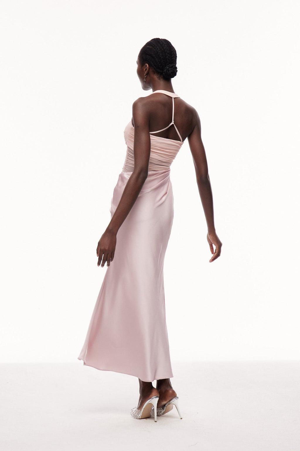 Catharina Halter Neck Ruch Satin Maxi Dress
