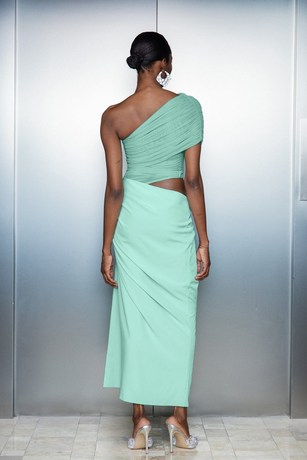 Catharina One Shouder Mesh Ruch Maxi Dress