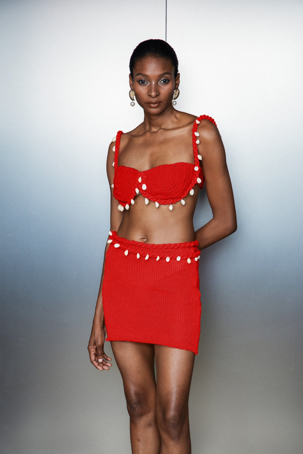 Catherin Twist Knit Skirt Set In Red