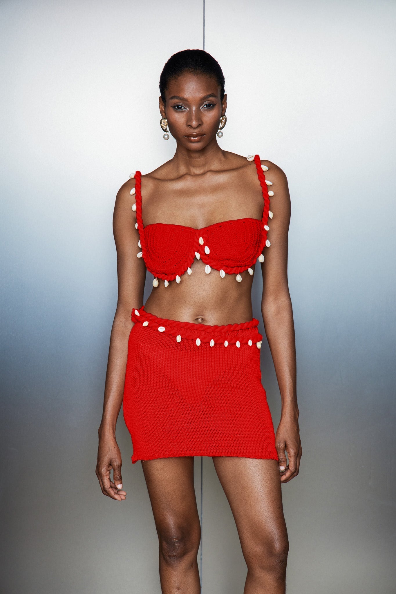 Catherin Twist Knit Skirt Set In Red