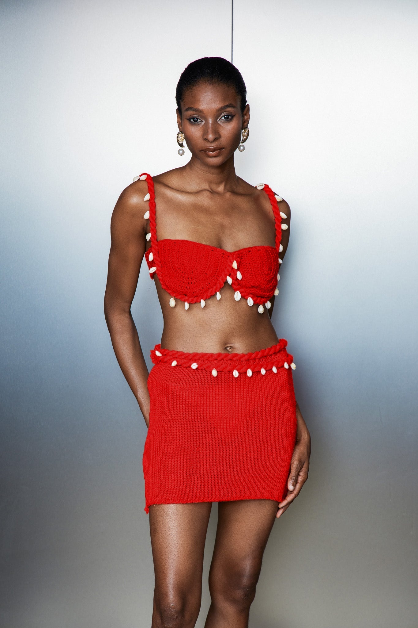 Catherin Twist Knit Skirt Set In Red