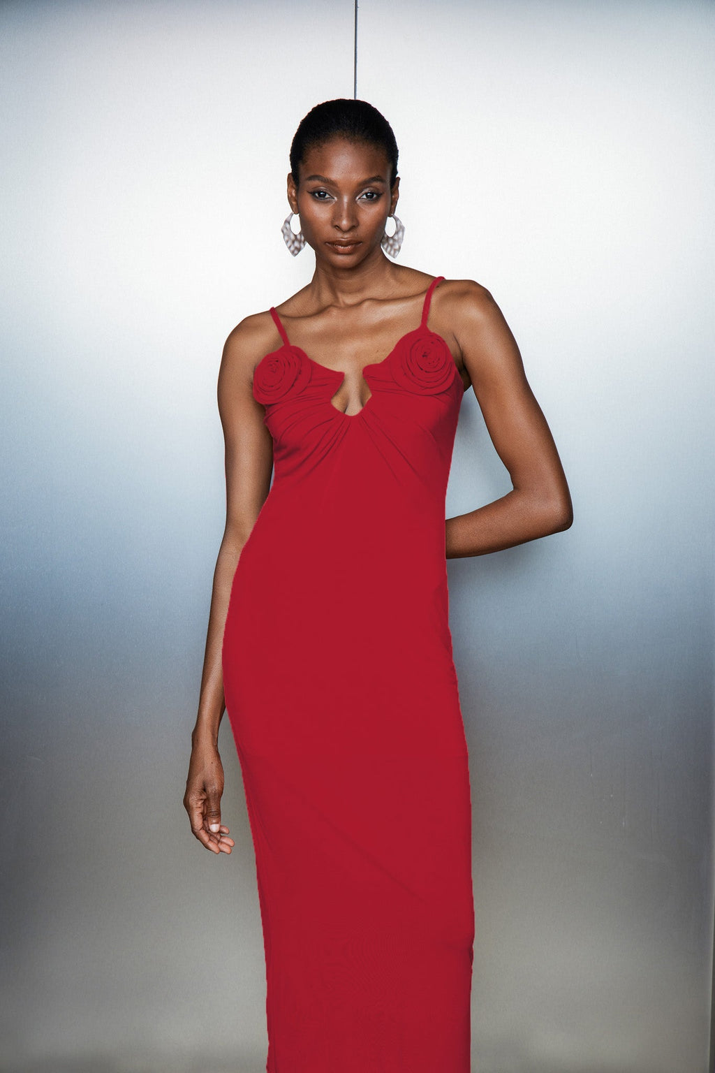 Catherina Flower Spaghetti Midi Dress