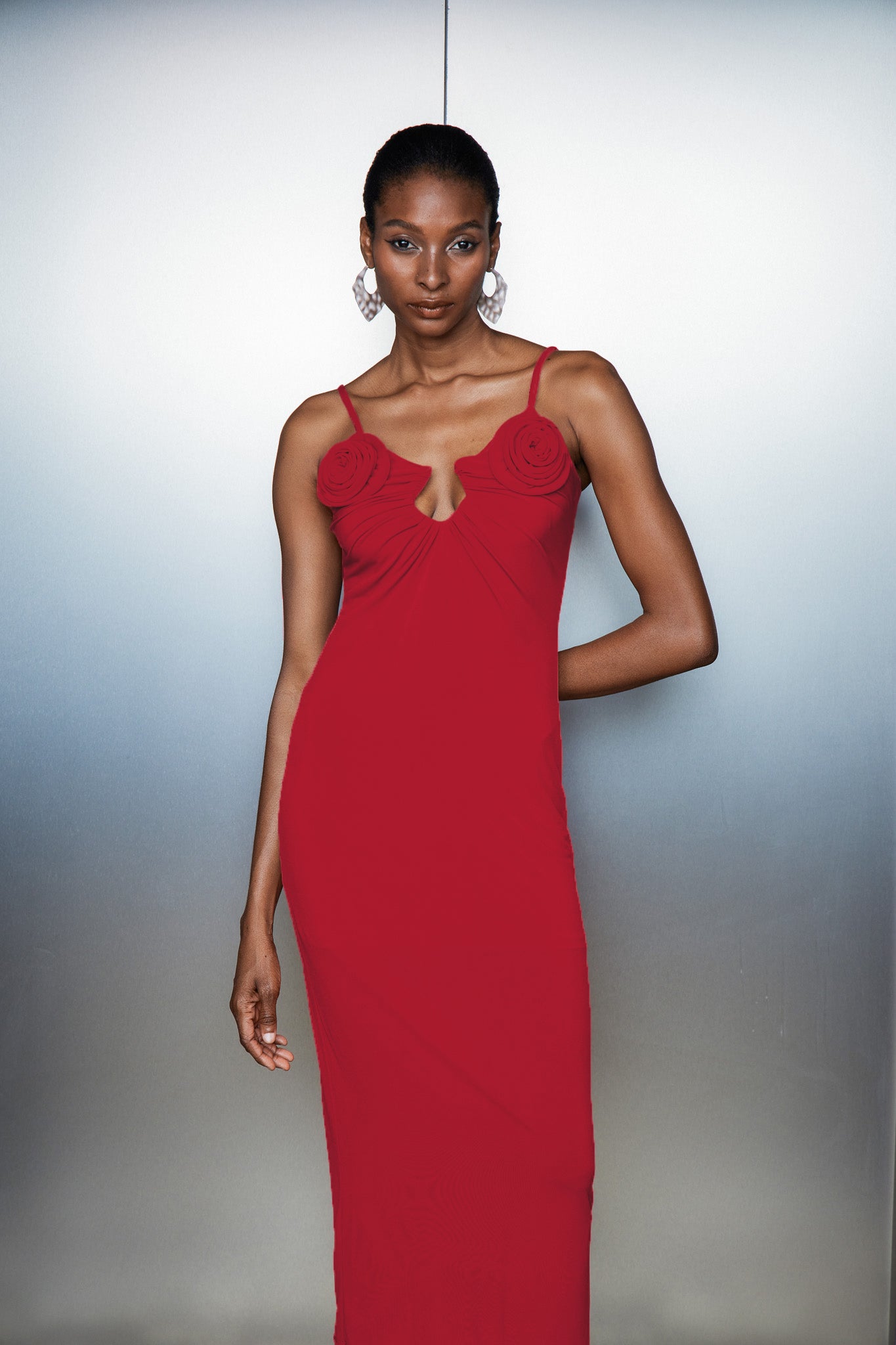 Catherina Flower Spaghetti Midi Dress