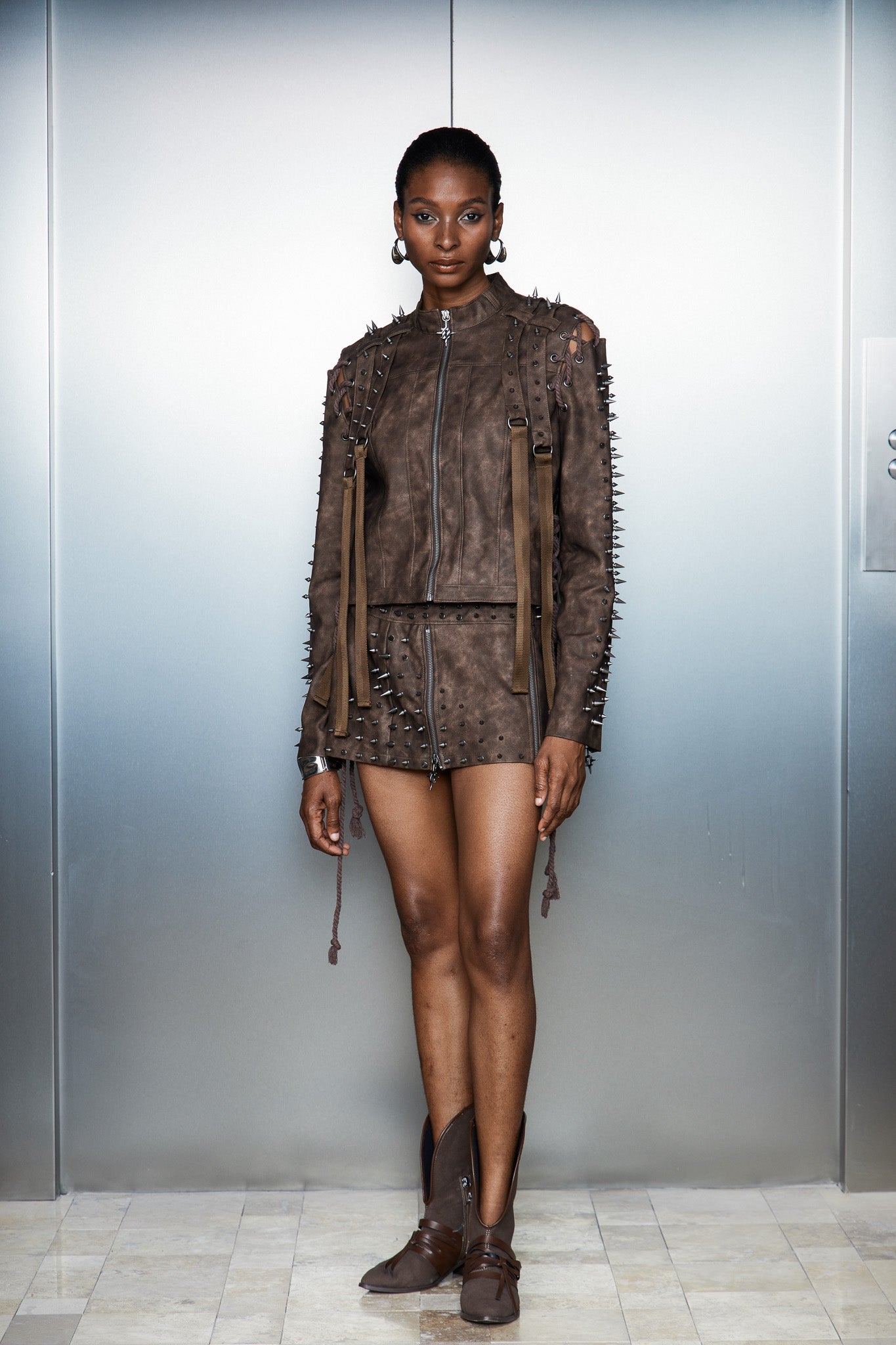 Catia Embellished Lace Up Fringe Jacket