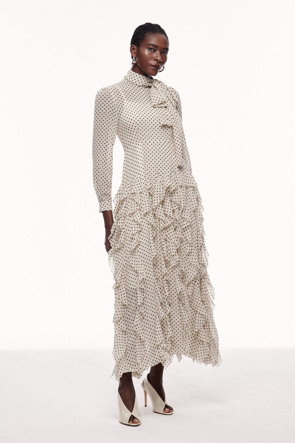 Catriona Dot Bow Ruffle Maxi Dress