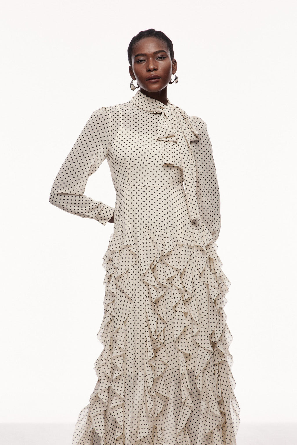 Catriona Dot Bow Ruffle Maxi Dress