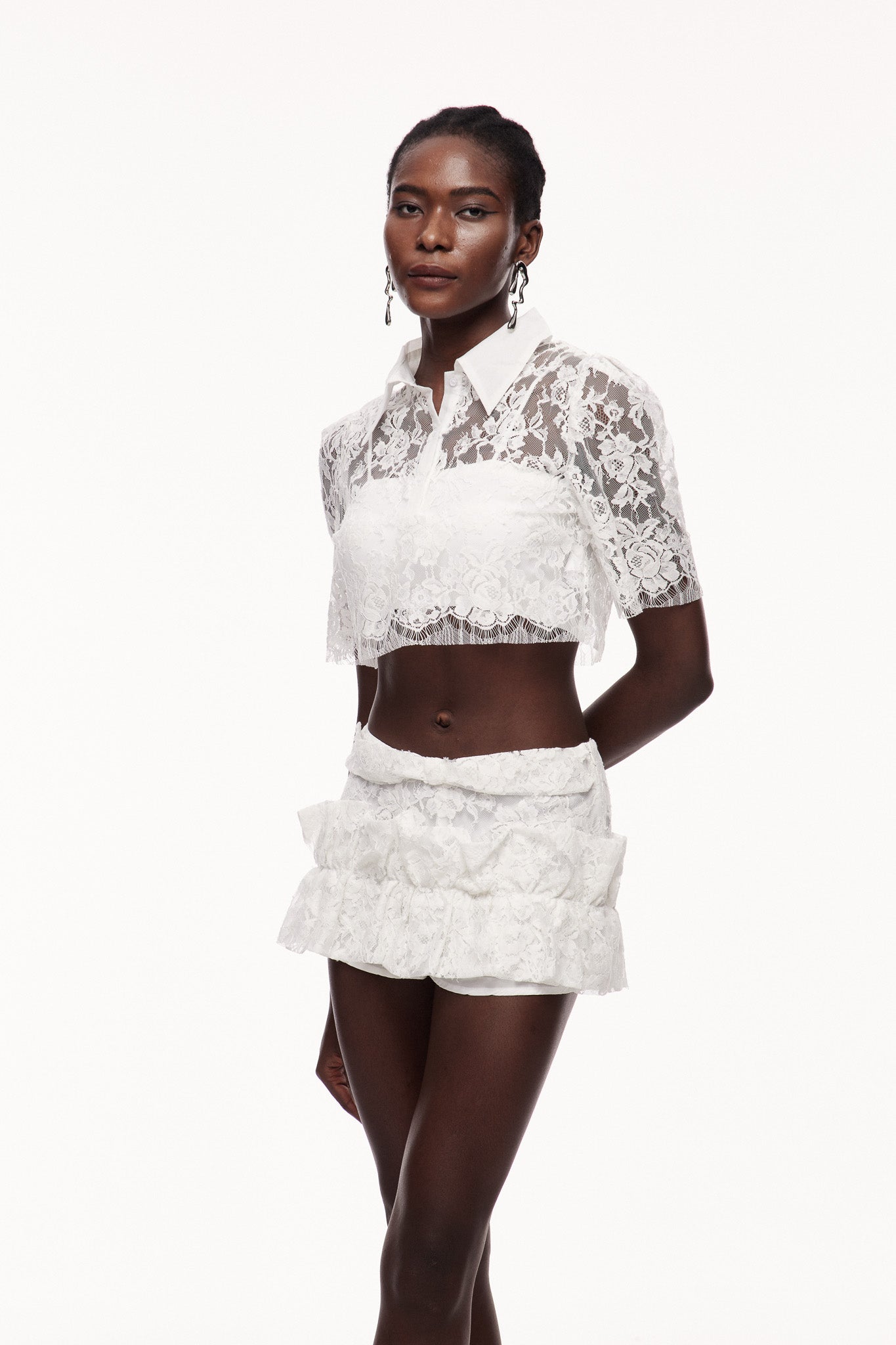 Catuxa Lace Cutout Bow Skirt Set