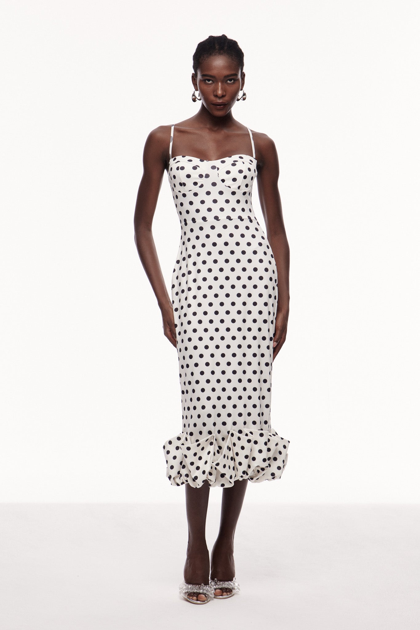 Cauan Dot Ruffle Bodycon Maxi Dress