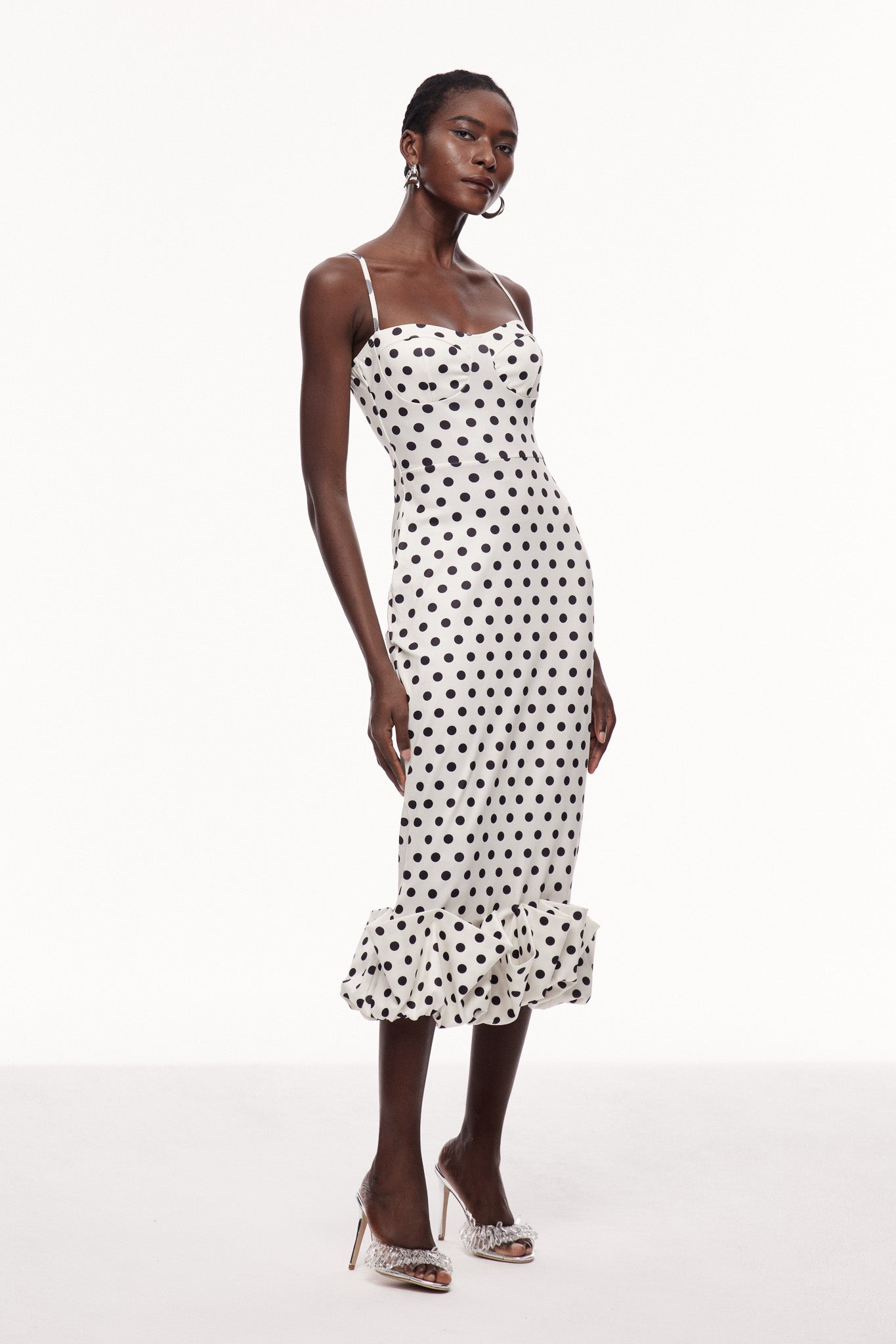 Cauan Dot Ruffle Bodycon Maxi Dress