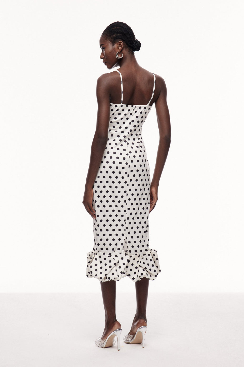 Cauan Dot Ruffle Bodycon Maxi Dress